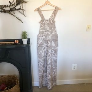 ANTRO linen mauve camo wide leg overalls
